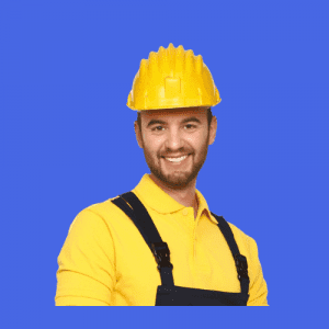 a smiling man in a hard hat and overalls