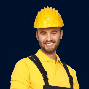 a man in a hard hat and overalls