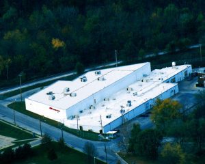 aerial view of the roof of a commercial building