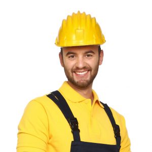 a man in a hard hat and overalls