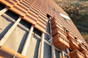 a roof with bricks and tiles on it