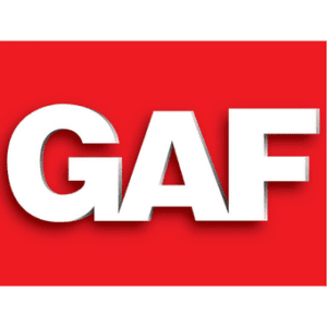 the gaf logo on a red background